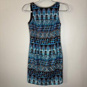 White House Black Market Embroidered Metallic Sheath Dress Blue Silver 570232792